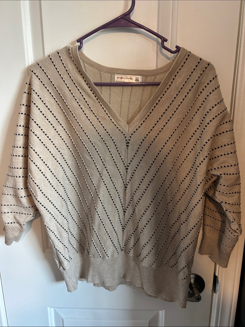 89th & Madison Beige V-Neck Pointelle Sweater